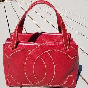 AUTHENTIC CHANEL red Purse handbag Med